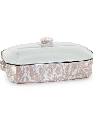 TP15 - Taupe Swirl Roasting Pan - Golden Rabbit Enamelware