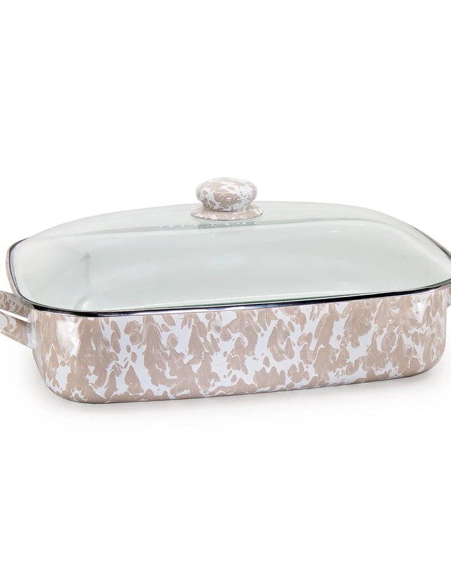 TP15 - Taupe Swirl Roasting Pan - Golden Rabbit Enamelware