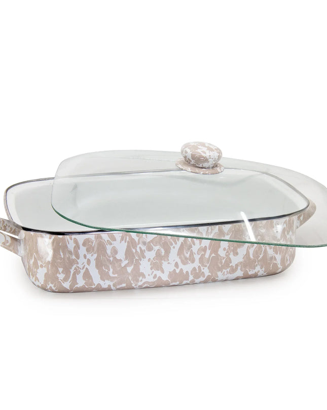 TP15 - Taupe Swirl Roasting Pan - Golden Rabbit Enamelware