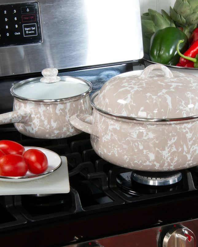 TP31 - Taupe Swirl Dutch Oven - Golden Rabbit Enamelware