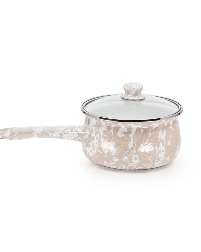 TP19 - Taupe Swirl Sauce Pan - Golden Rabbit Enamelware