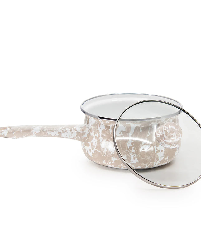 TP19 - Taupe Swirl Sauce Pan - Golden Rabbit Enamelware