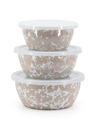TP30 - Taupe Swirl Nesting Bowls - Golden Rabbit Enamelware