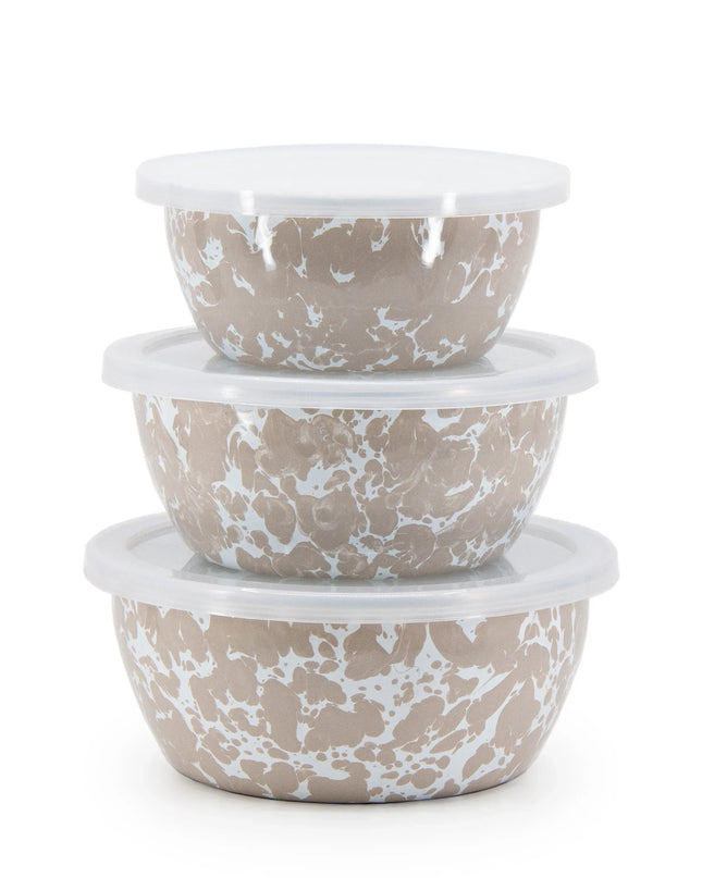 TP30 - Taupe Swirl Nesting Bowls - Golden Rabbit Enamelware