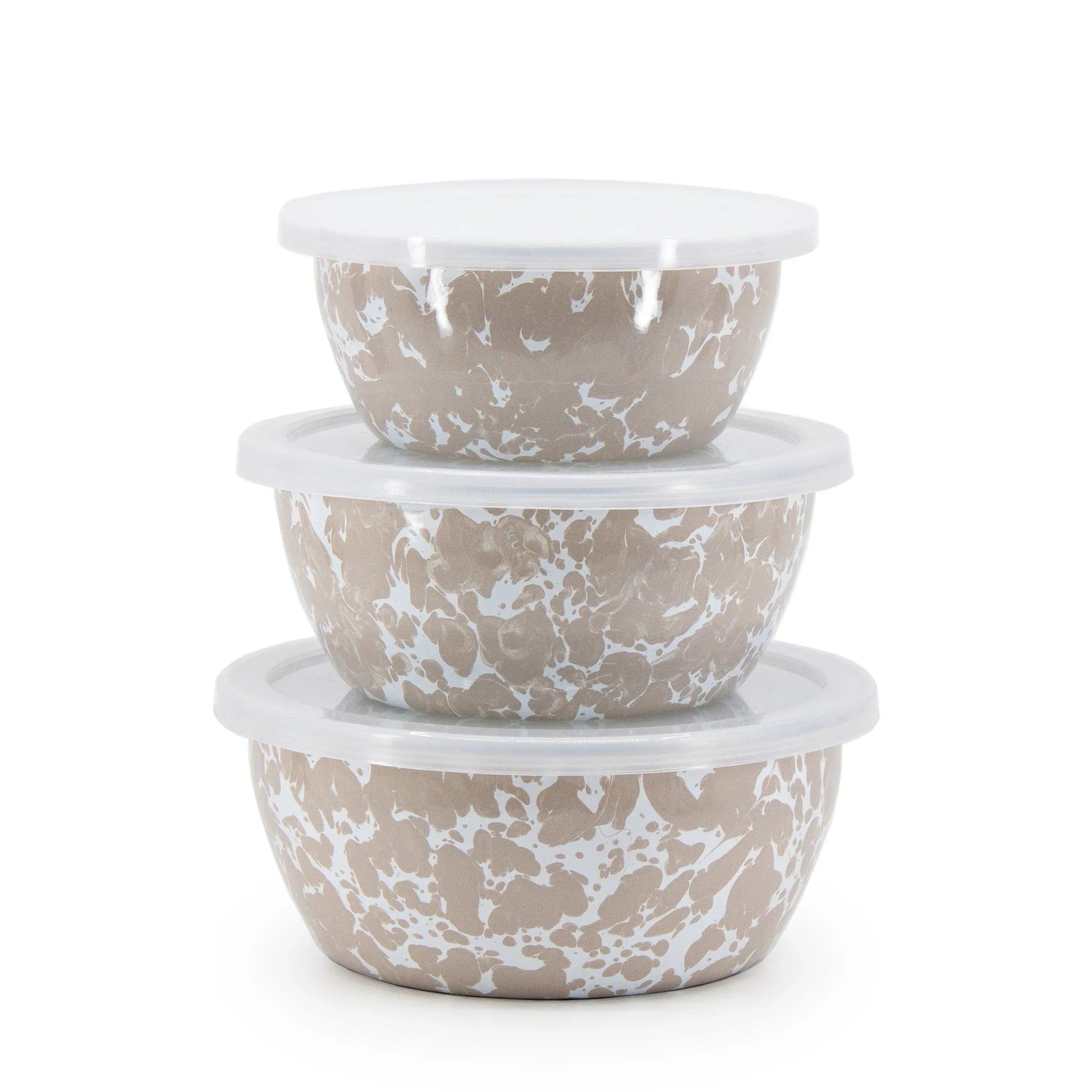 TP30 - Taupe Swirl Nesting Bowls - Golden Rabbit Enamelware