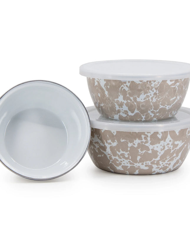 TP30 - Taupe Swirl Nesting Bowls - Golden Rabbit Enamelware