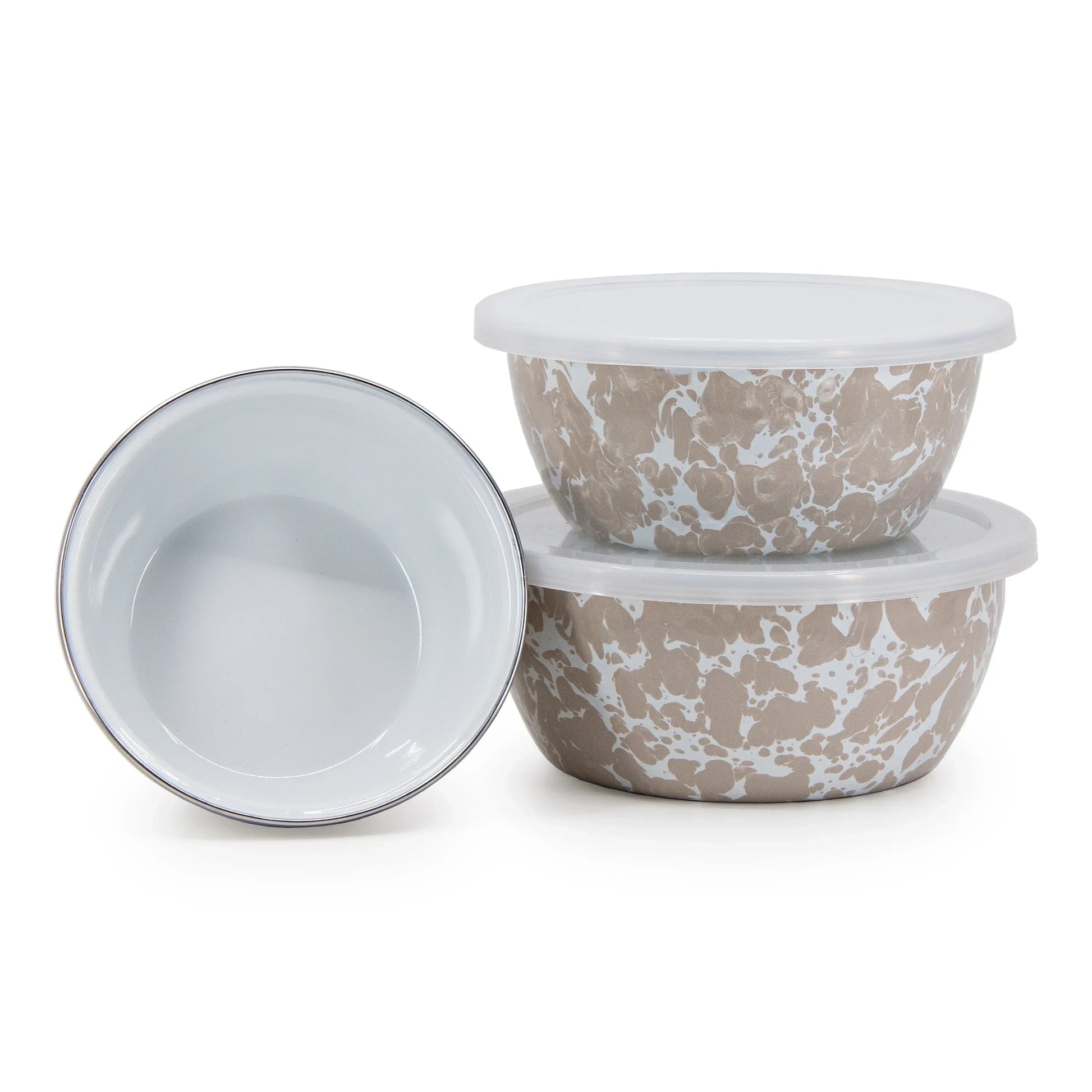 TP30 - Taupe Swirl Nesting Bowls - Golden Rabbit Enamelware