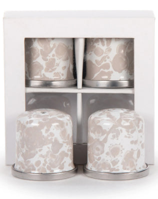 TP37 - Taupe Swirl Salt & Pepper - Golden Rabbit Enamelware