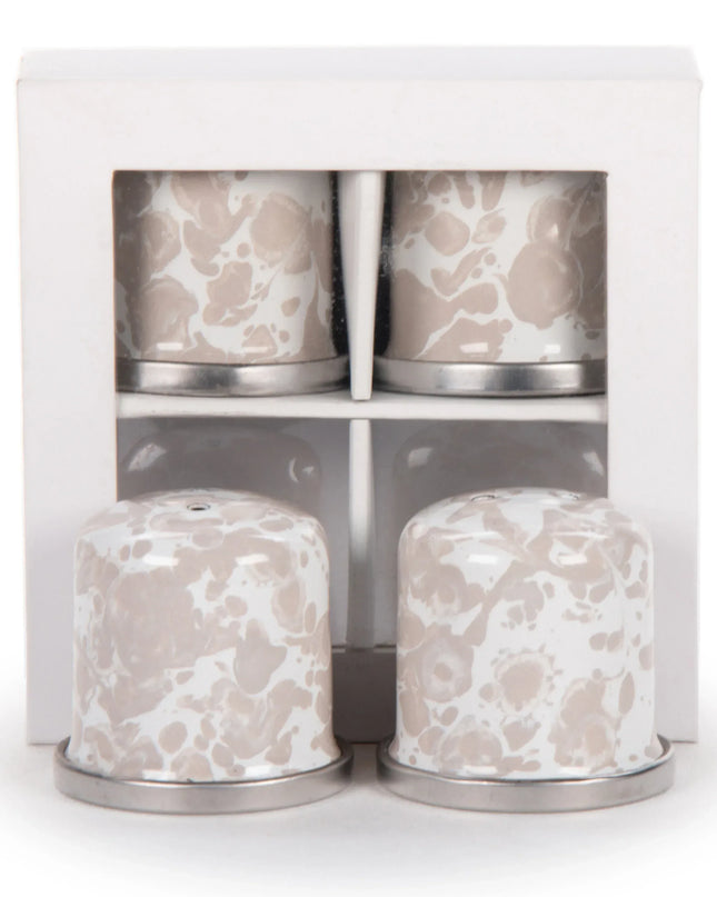 TP37 - Taupe Swirl Salt & Pepper - Golden Rabbit Enamelware