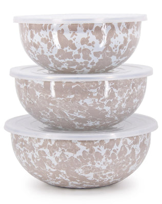 TP54 - Taupe Swirl Mixing Bowls - Golden Rabbit Enamelware