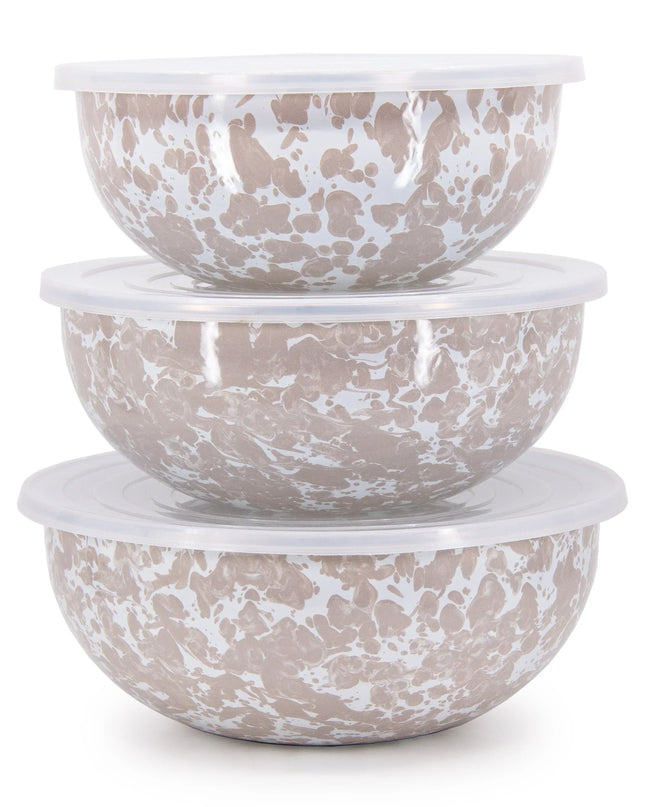 TP54 - Taupe Swirl Mixing Bowls - Golden Rabbit Enamelware