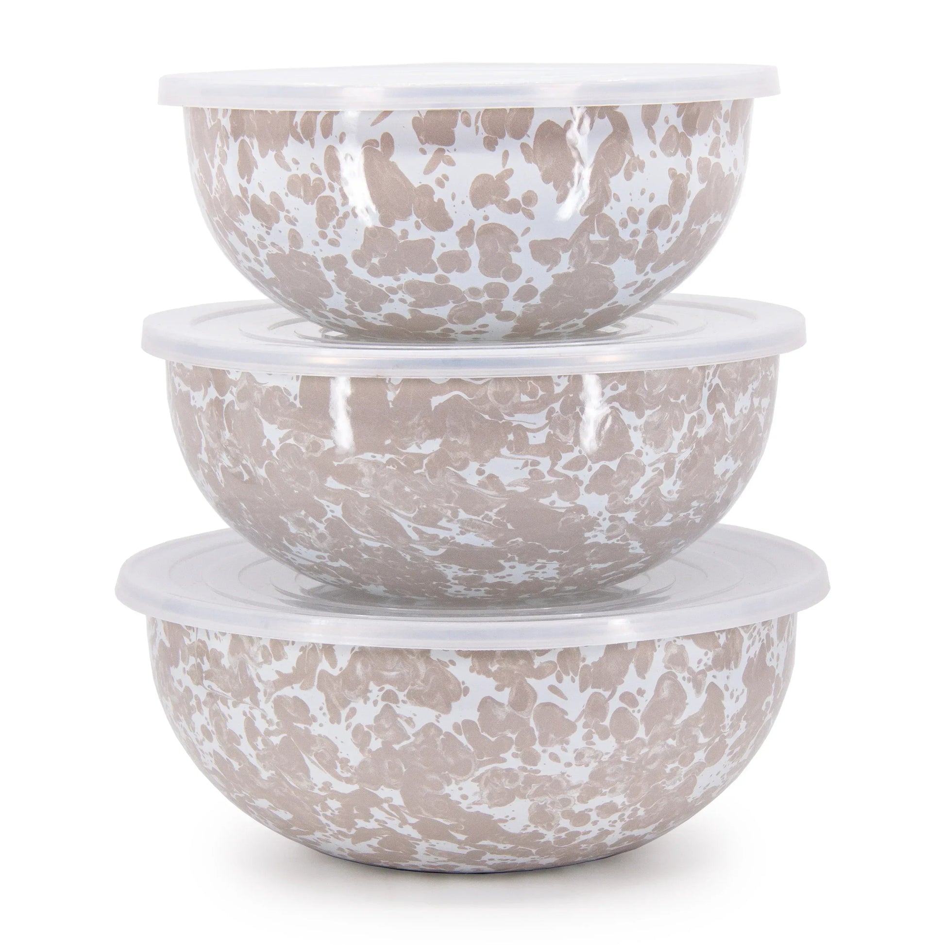 TP54 - Taupe Swirl Mixing Bowls - Golden Rabbit Enamelware