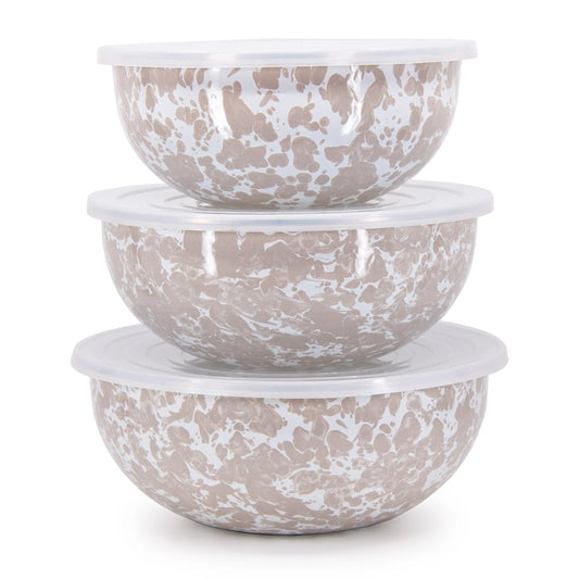 TP54 - Taupe Swirl Mixing Bowls - Golden Rabbit Enamelware
