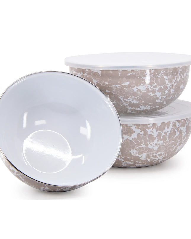 TP54 - Taupe Swirl Mixing Bowls - Golden Rabbit Enamelware
