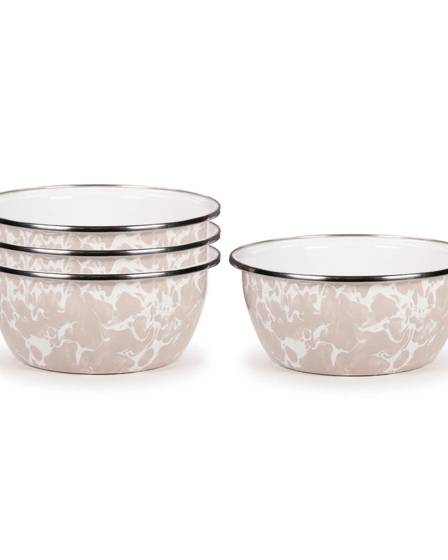 TP61S4 - Taupe Swirl Salad Bowls - Set of 4, Taupe - Golden Rabbit Enamelware