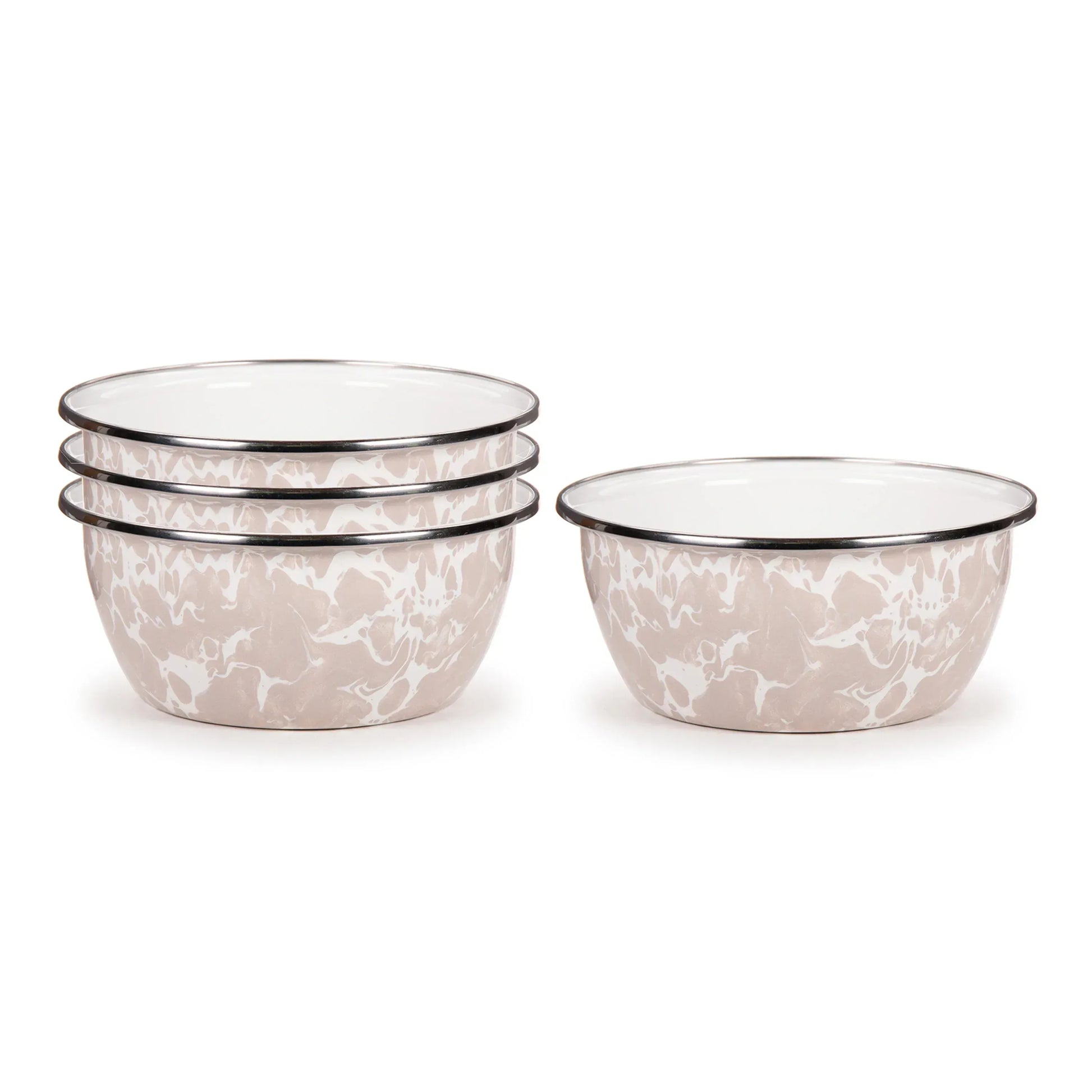 TP61S4 - Taupe Swirl Salad Bowls - Set of 4, Taupe - Golden Rabbit Enamelware