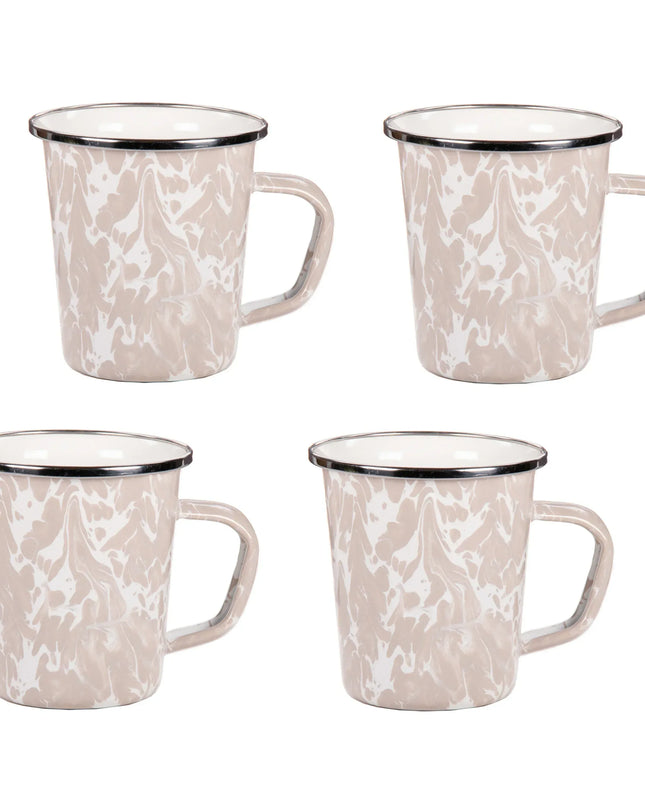 TP66S4 - Taupe Swirl 16 oz Latte Mugs - Set of 4 - Golden Rabbit Enamelware
