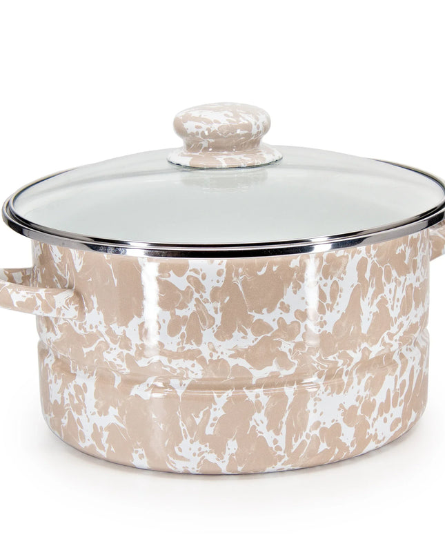 TP72 - Taupe Swirl 6 Qt Stock Pot - Golden Rabbit Enamelware