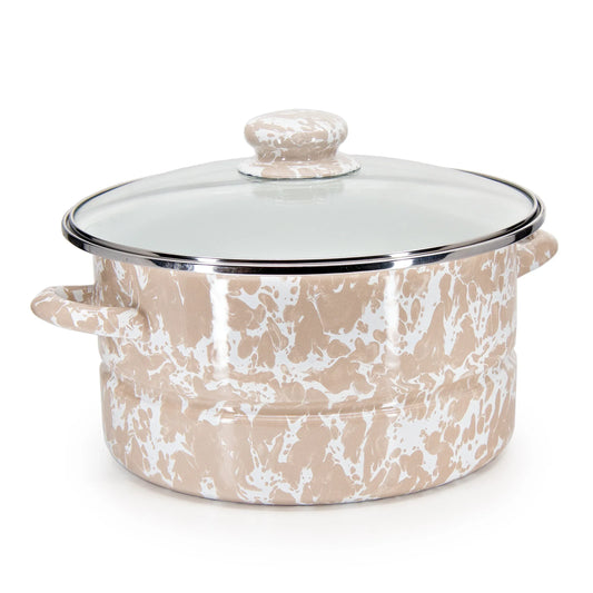 TP72 - Taupe Swirl 6 Qt Stock Pot - Golden Rabbit Enamelware