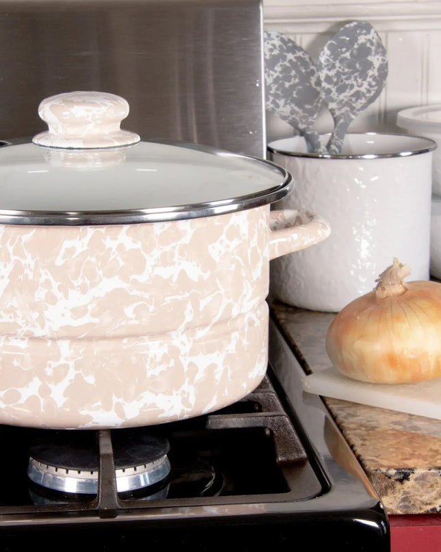 TP72 - Taupe Swirl 6 Qt Stock Pot - Golden Rabbit Enamelware