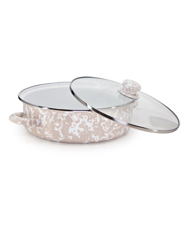 TP79 - Taupe Swirl Small Saute Pan - Golden Rabbit Enamelware