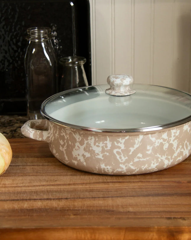TP79 - Taupe Swirl Small Saute Pan - Golden Rabbit Enamelware