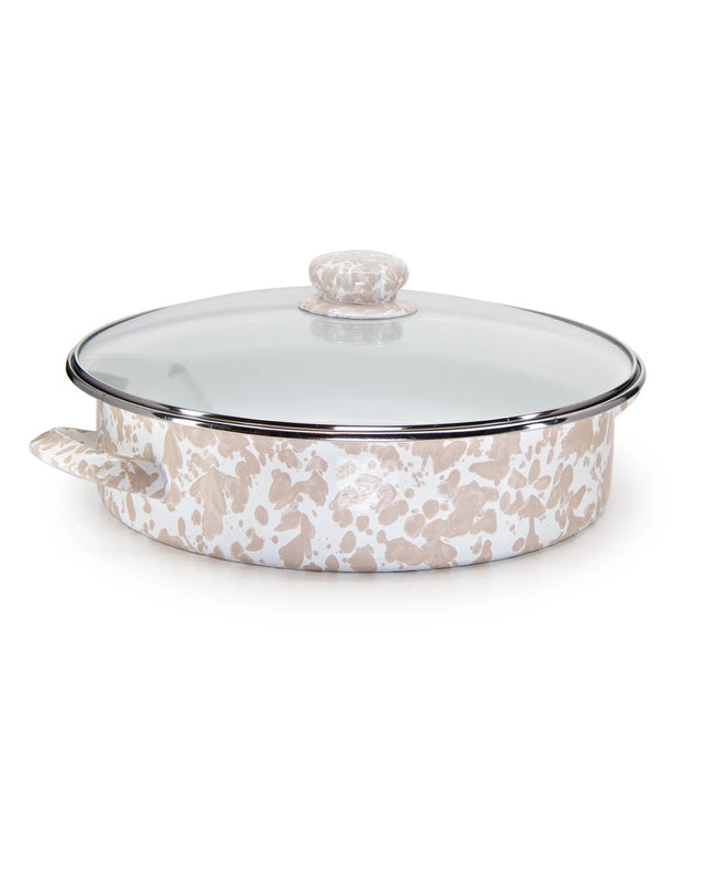 TP80 - Taupe Swirl Large Saute Pan - Golden Rabbit Enamelware