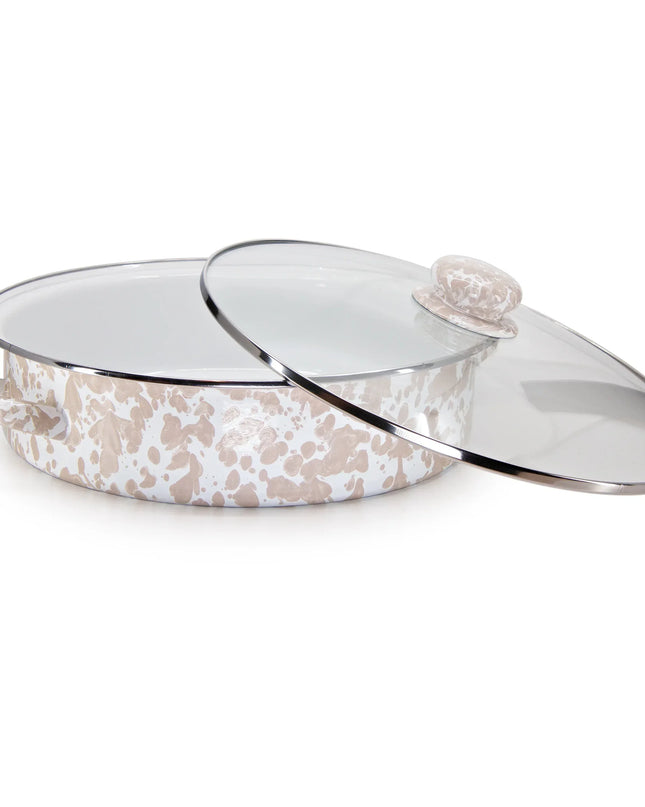 TP80 - Taupe Swirl Large Saute Pan - Golden Rabbit Enamelware