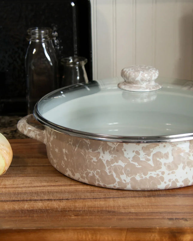 TP80 - Taupe Swirl Large Saute Pan - Golden Rabbit Enamelware