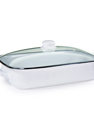 WW15 - White Solid Roasting Pan - Golden Rabbit Enamelware