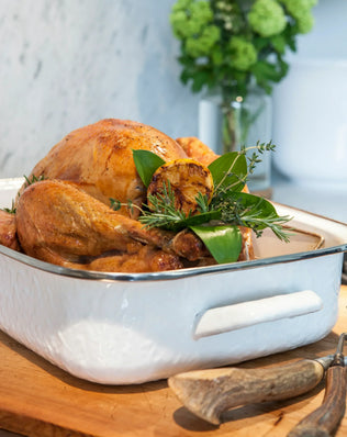 WW15 - White Solid Roasting Pan - Golden Rabbit Enamelware