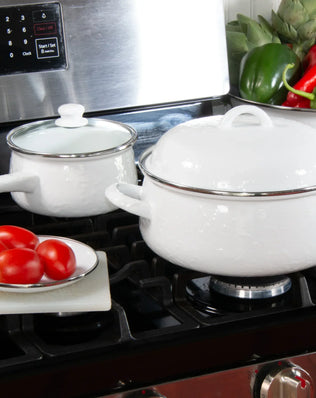 WW19 - White Solid Sauce Pan - Golden Rabbit Enamelware