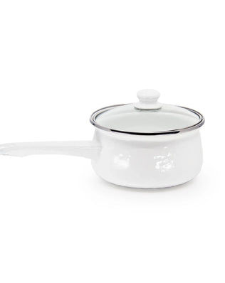 WW19 - White Solid Sauce Pan - Golden Rabbit Enamelware