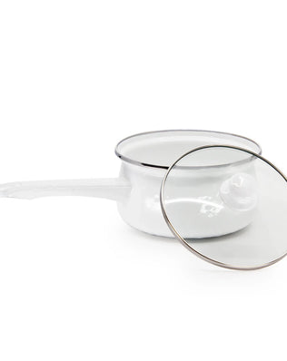 WW19 - White Solid Sauce Pan - Golden Rabbit Enamelware