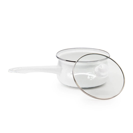 WW19 - White Solid Sauce Pan - Golden Rabbit Enamelware