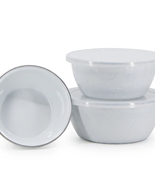 WW30 - White Solid Nesting Bowls - Golden Rabbit Enamelware