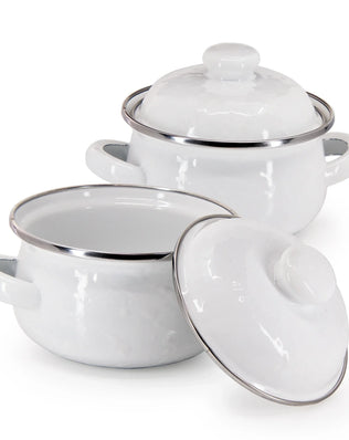 WW32S2 - Solid Petite Tureens - Set of 2, White - Golden Rabbit Enamelware
