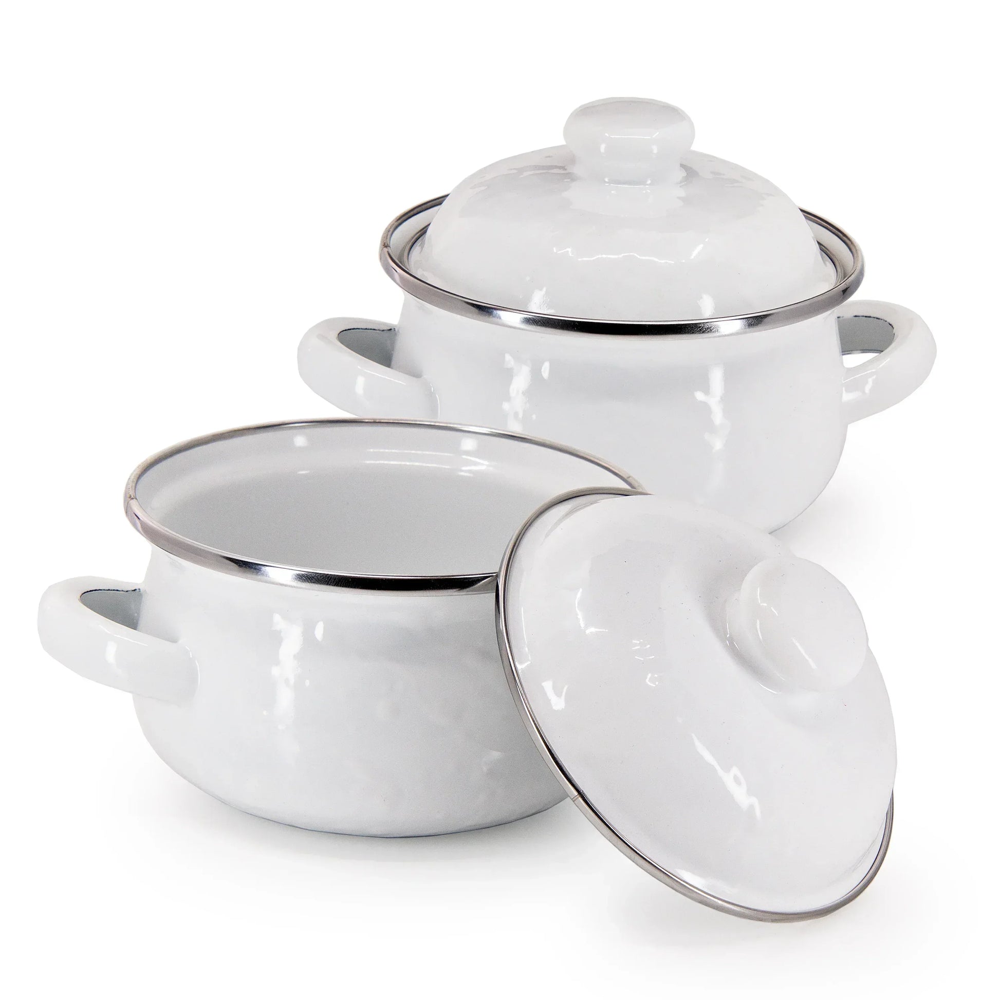 WW32S2 - Solid Petite Tureens - Set of 2, White - Golden Rabbit Enamelware