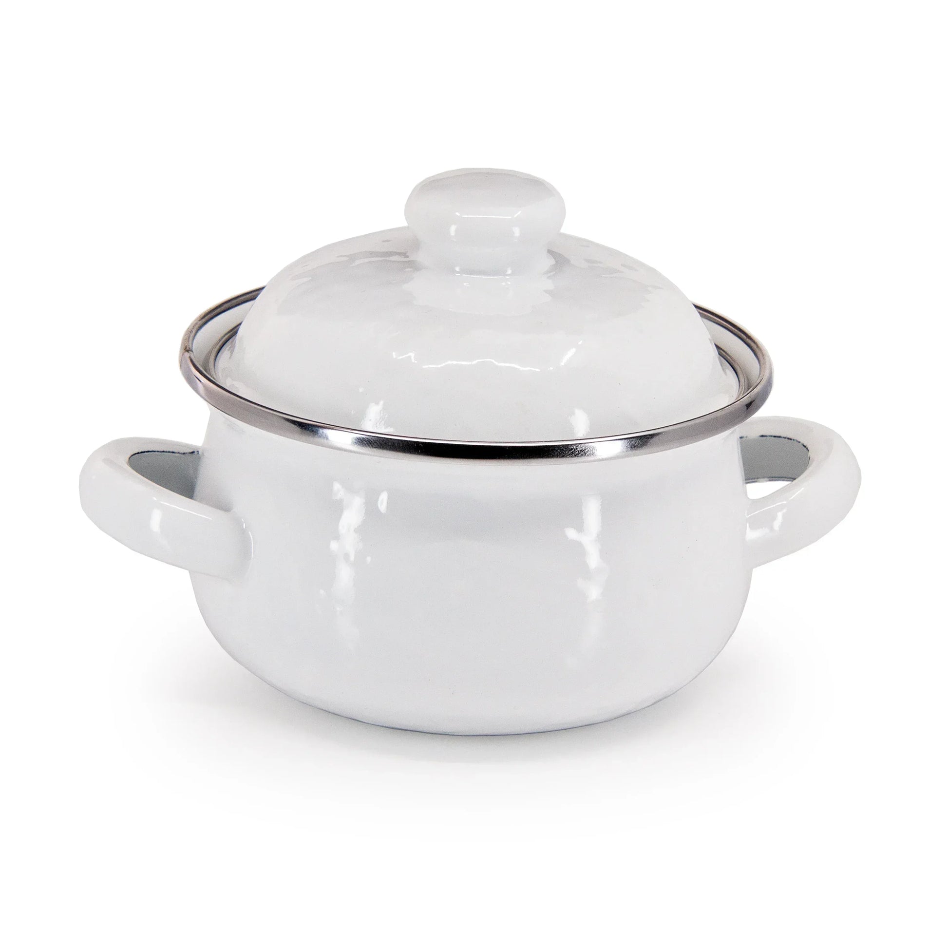 WW32S2 - Solid Petite Tureens - Set of 2, White - Golden Rabbit Enamelware
