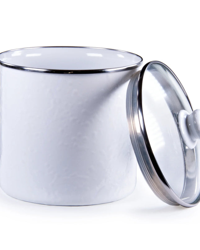 WW38 - White Solid Canister - Golden Rabbit Enamelware