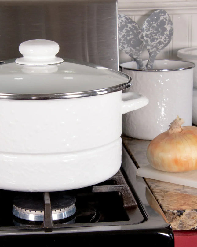 WW72 - White Solid 6 Qt Stock Pot - Golden Rabbit Enamelware