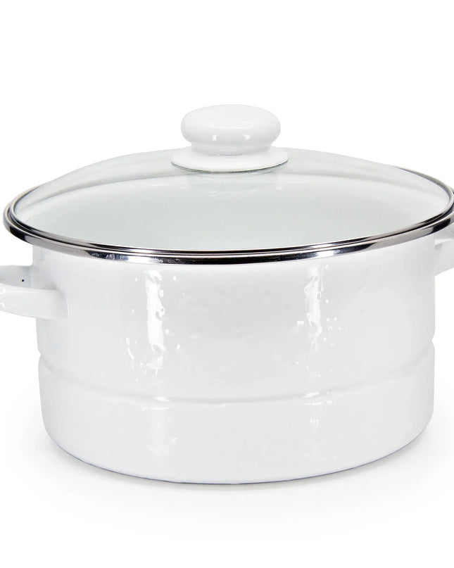 WW72 - White Solid 6 Qt Stock Pot - Golden Rabbit Enamelware