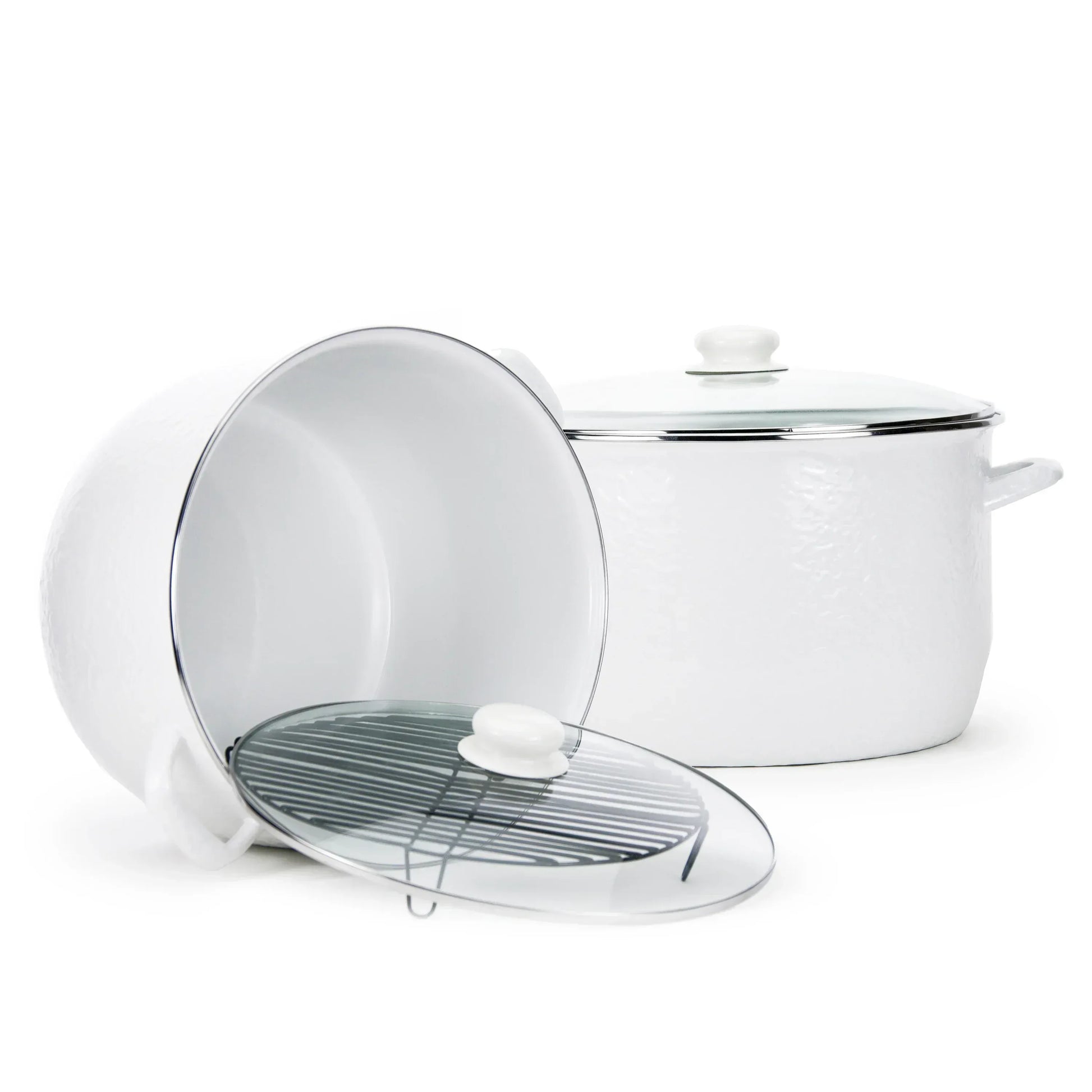 WW75 - Solid 18 Qt Stock Pot, White - Golden Rabbit Enamelware