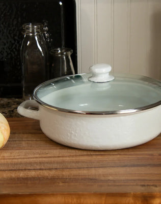 WW79 - White Solid Small Saute Pan - Golden Rabbit Enamelware
