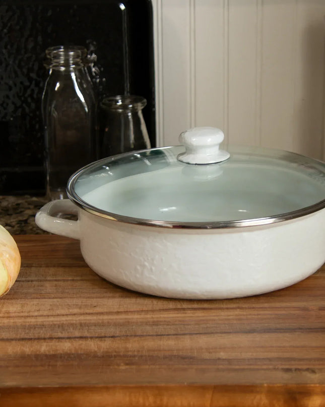 WW79 - White Solid Small Saute Pan - Golden Rabbit Enamelware
