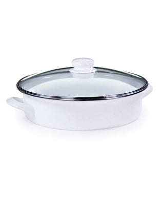 WW80 - White Solid Large Saute Pan - Golden Rabbit Enamelware