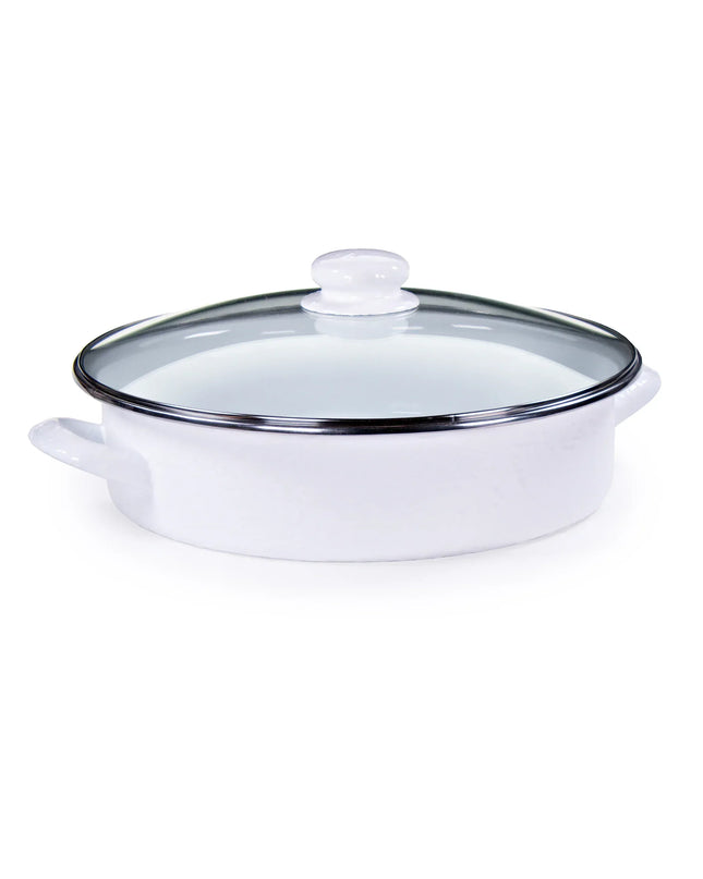 WW80 - White Solid Large Saute Pan - Golden Rabbit Enamelware