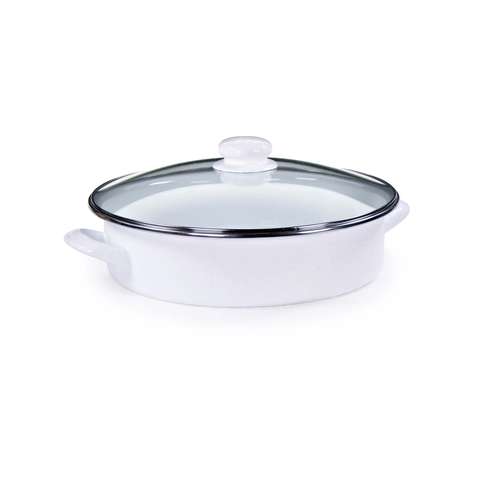 WW80 - White Solid Large Saute Pan - Golden Rabbit Enamelware