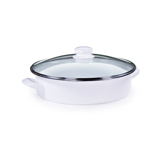 WW80 - White Solid Large Saute Pan - Golden Rabbit Enamelware