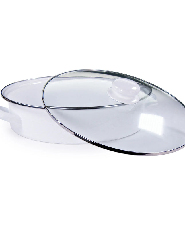 WW80 - White Solid Large Saute Pan - Golden Rabbit Enamelware